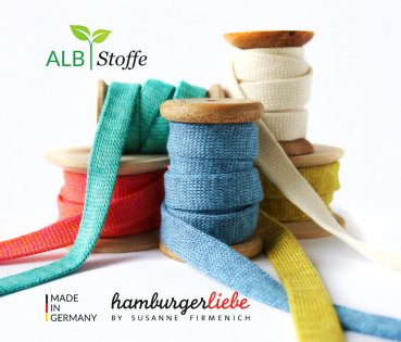 Bio Flachkordel - 1,2 cm - türkis/meringa - A16/A17 - Albstoffe - Hamburger Liebe